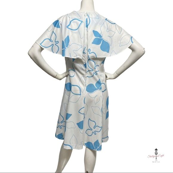 VINTAGE 60s 70s Eve Le Coq Fit & Flare Cape Sleeve Collar Dress 10 12 Stretch - Picture 8 of 11